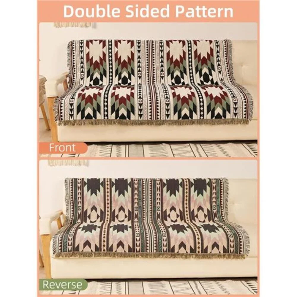 Boho Throw Blanket Reversible Cotton Tapestry Hippie Room Decor